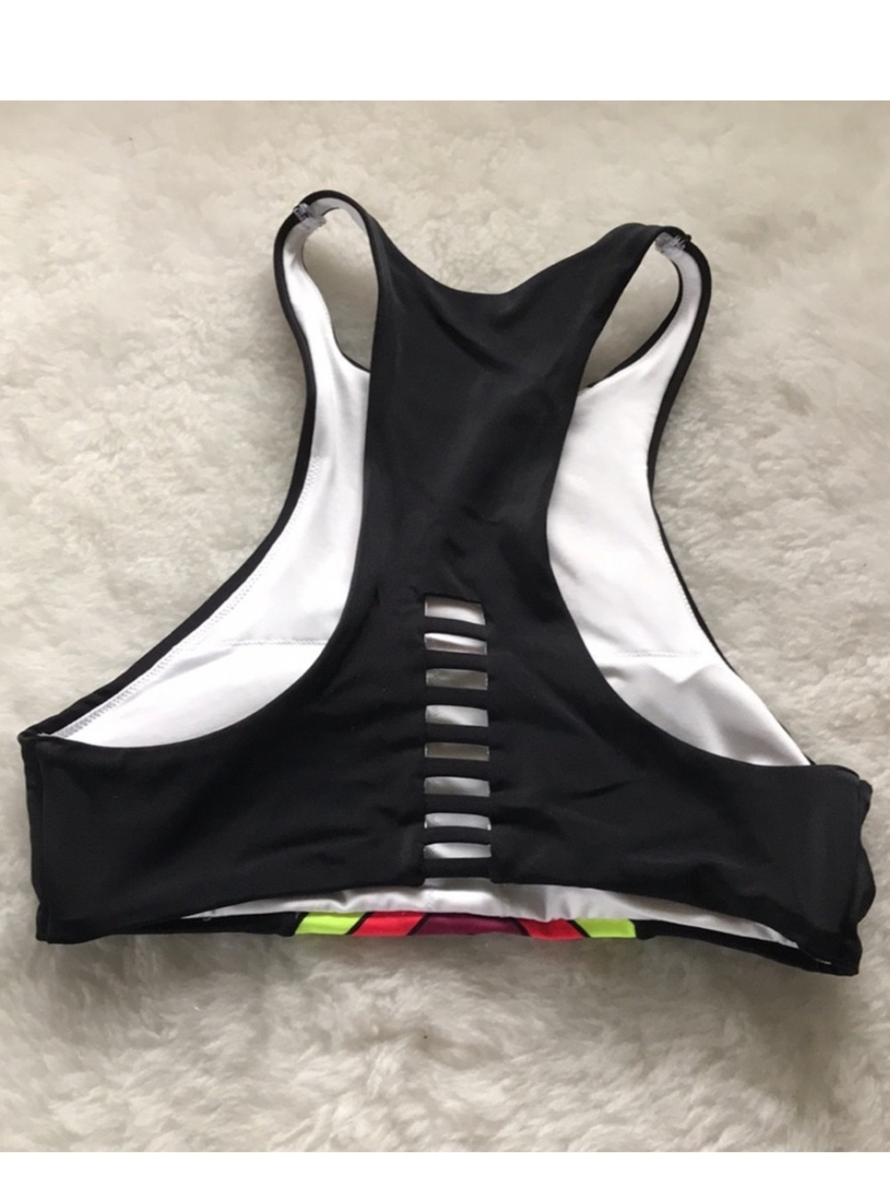 Victoria’s Secret PINK crop tank swim top black high neck rainbow M - Picture 3 of 10